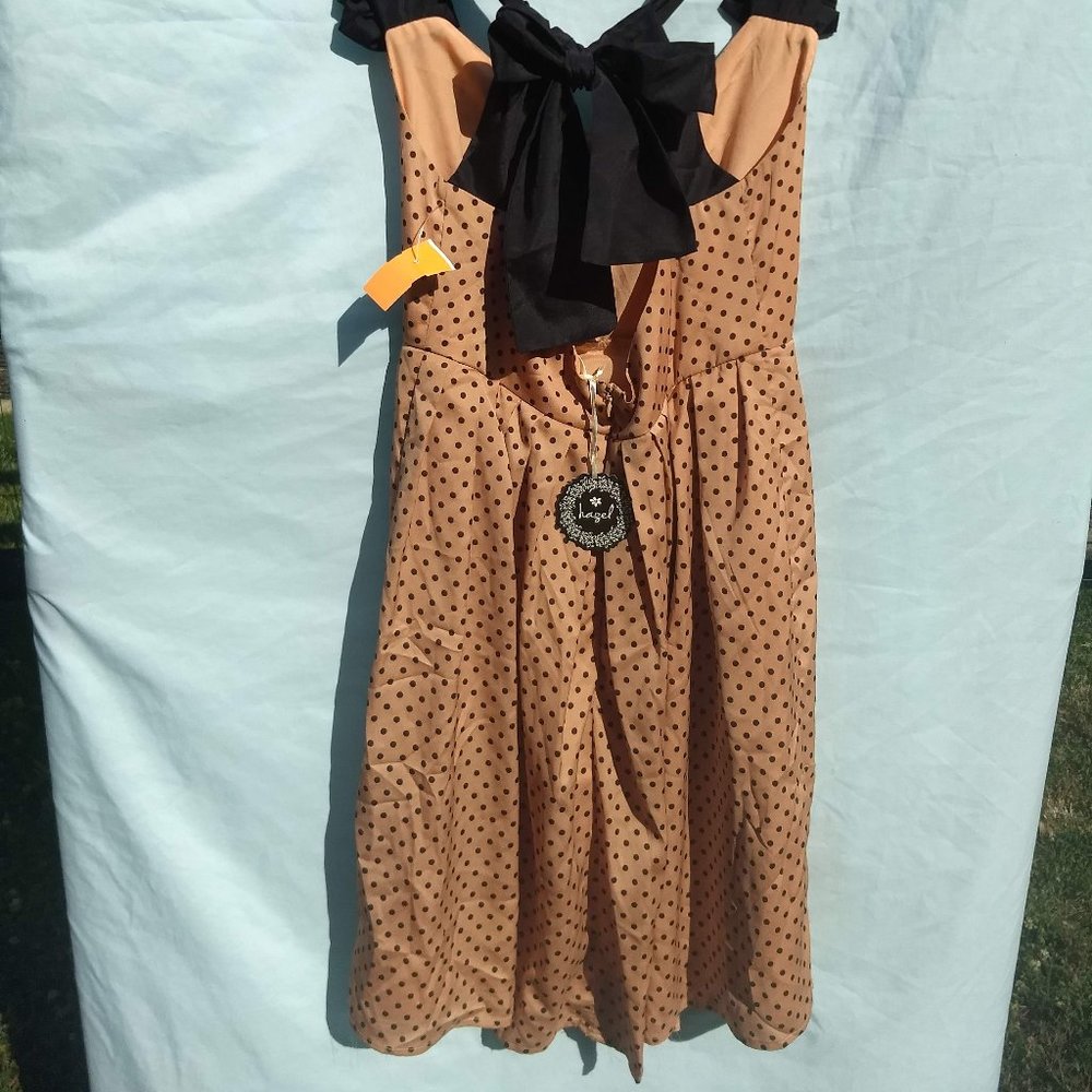 NWT Hazel brand dress-pink, black dots, bow - Picture 4 of 7